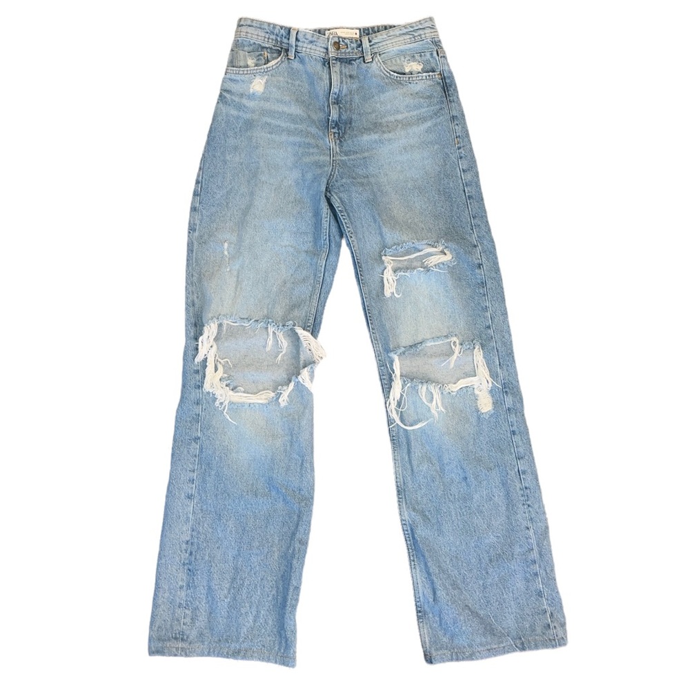 Zara Straight Leg Ripped Jeans